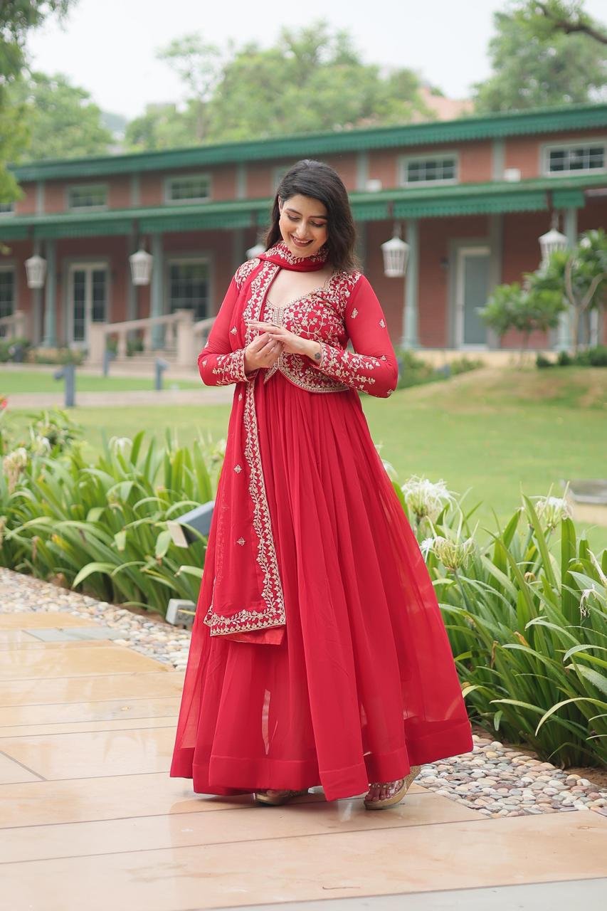Graceful georgette Embroidered Gown with Dupatta